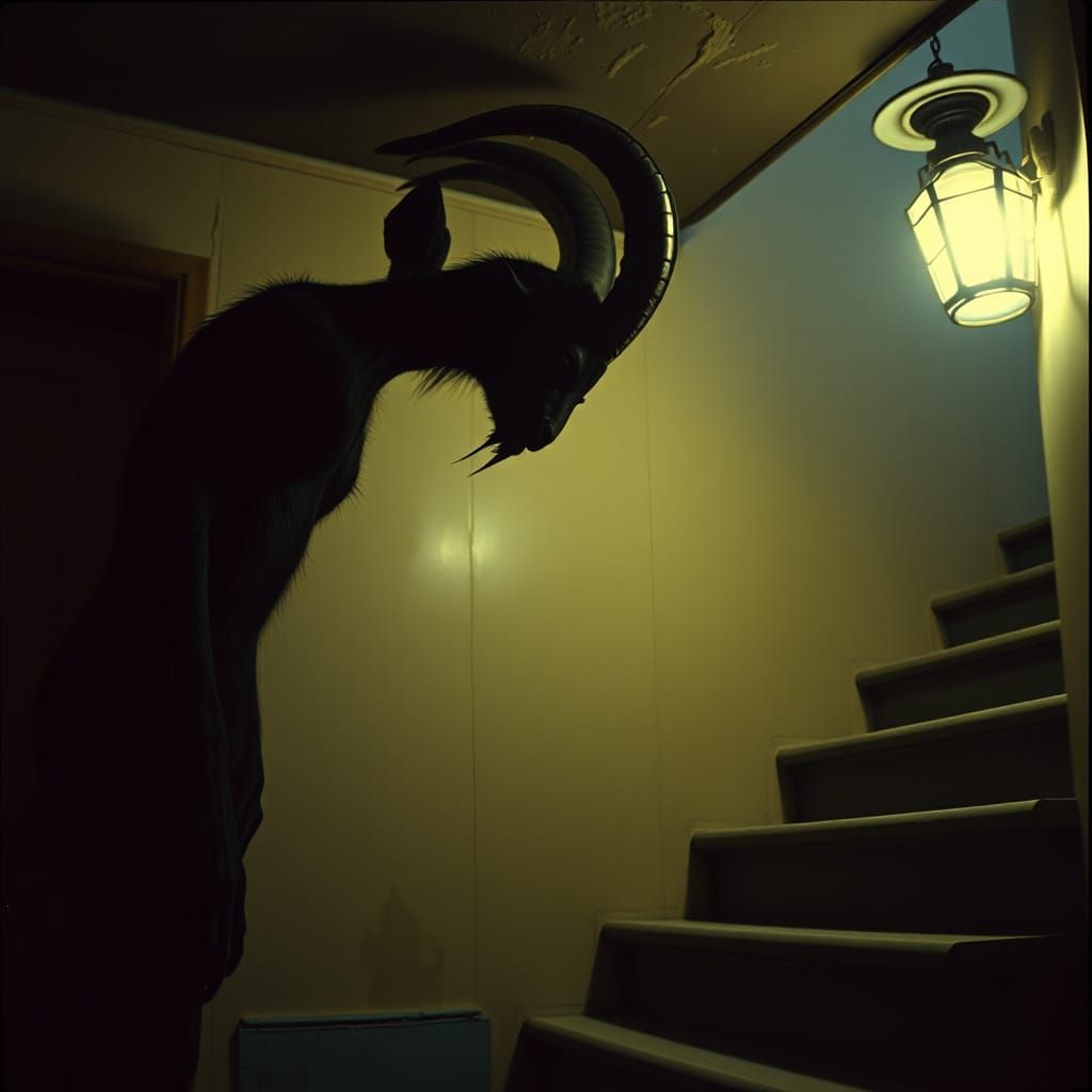 Dark Demon Figure in Basement, Cinematic Lighting