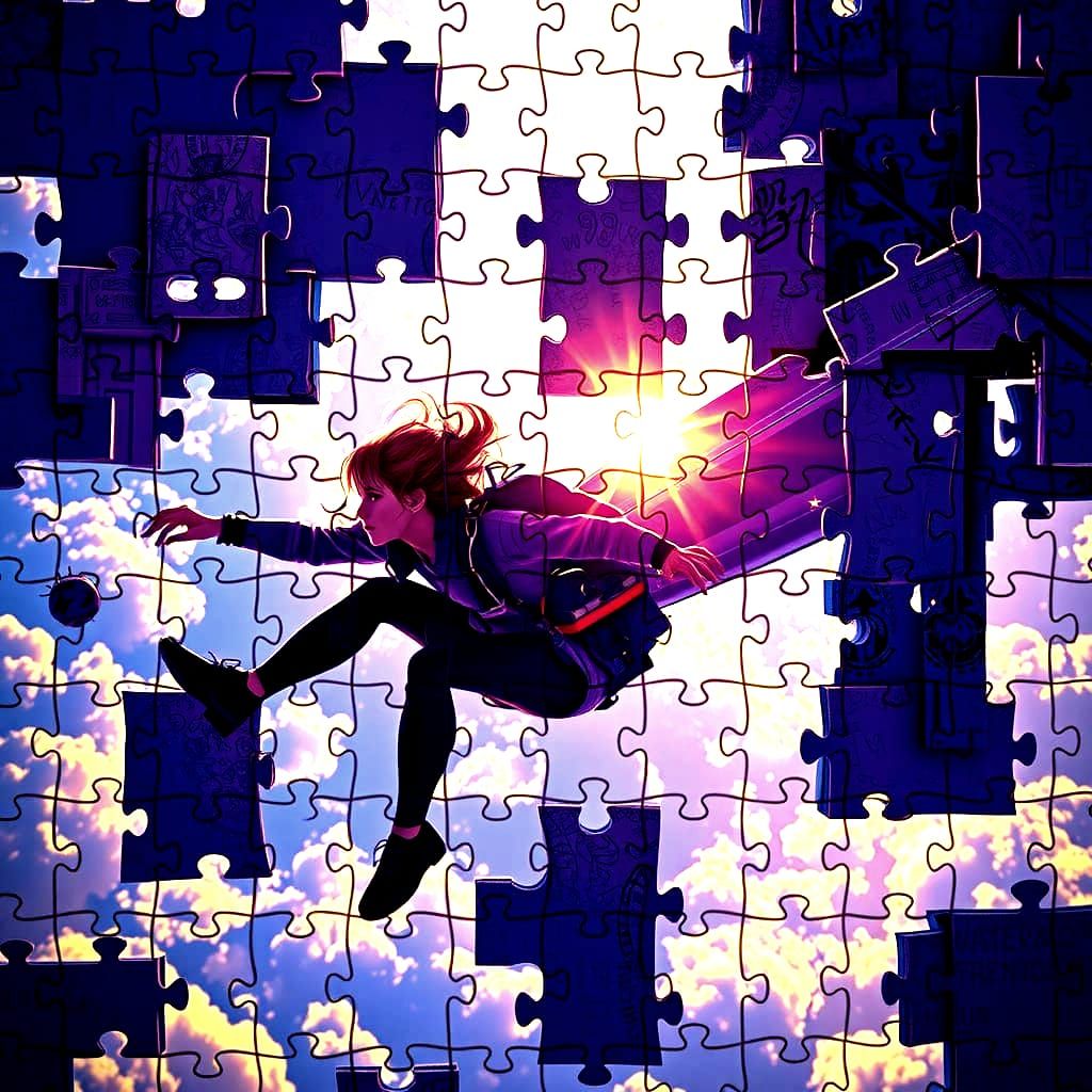 Puzzle Piece Skydiver in Dark Fantasy Style