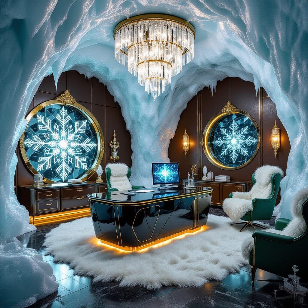 Lavish Ice Cave Office with Futuristic Elements