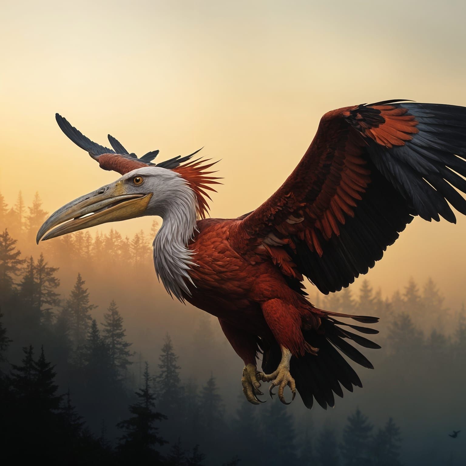 Majestic Avian Hybrid Soars Through Golden-Hour Atmosphere