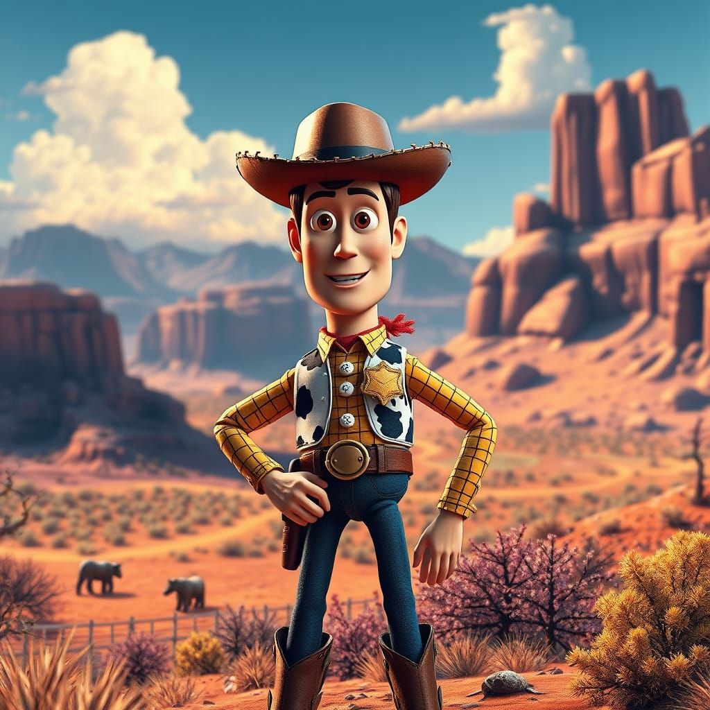 Heroic Woody in Vibrant Wild West Landscape