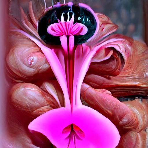 Symmetrical Pink Flower in Oil Painting Style