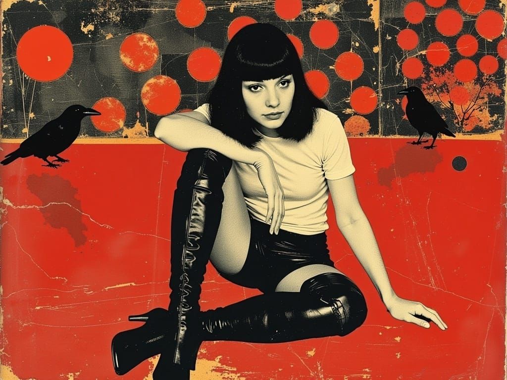 Groovy 1960s Fashion Model in Psychedelic Mini Skirt and Gog...