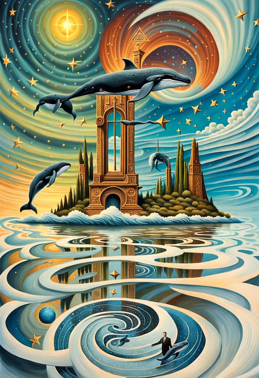 Surreal Whales and Magician Portal, Dreamlike Scene