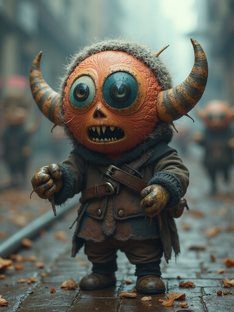 Miniature Berserker Wearing a Fuzzry Eyeball Hat in Full Bat...