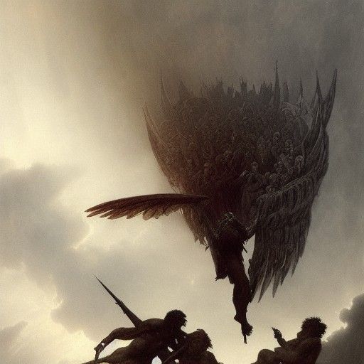 Epic Fallen Angel War in Colorful Horror Style