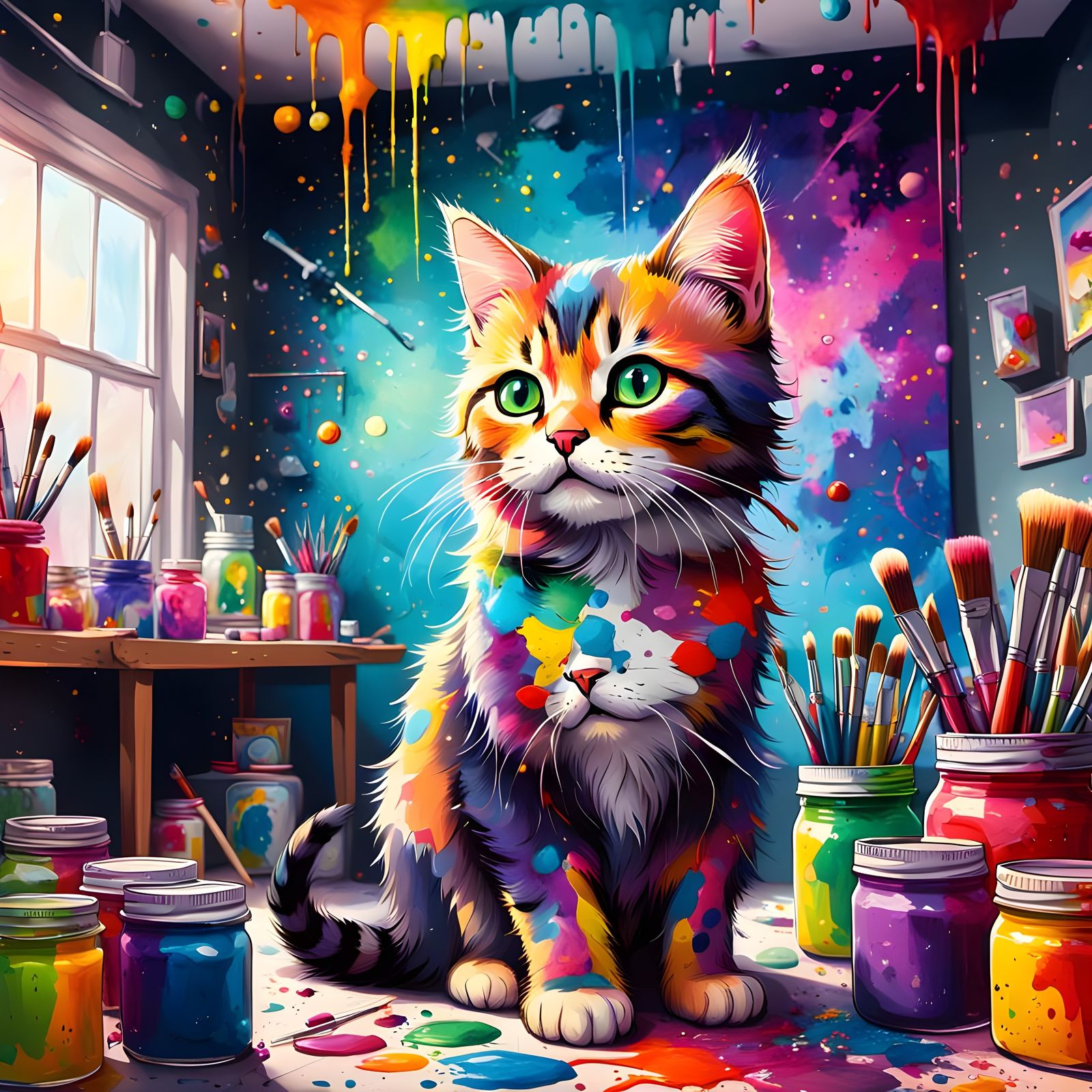 Colorful Kitty: Detailed Digital Painting