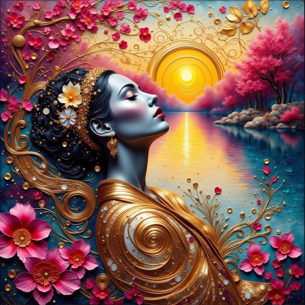 Ethereal Goddess in Radiant Metallic Gold Attire