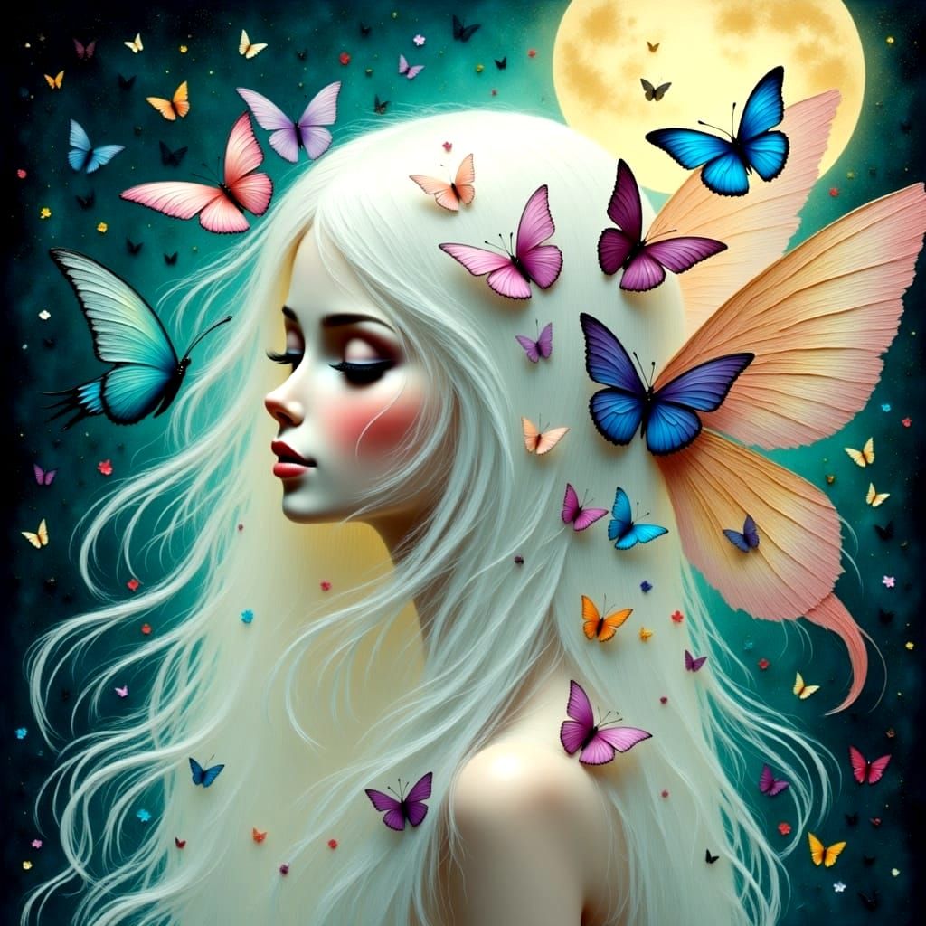Ethereal Woman with Butterflies and Wings