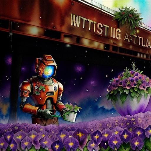 Postapocalyptic Wasteland Scene in Watercolor Style with Rus...