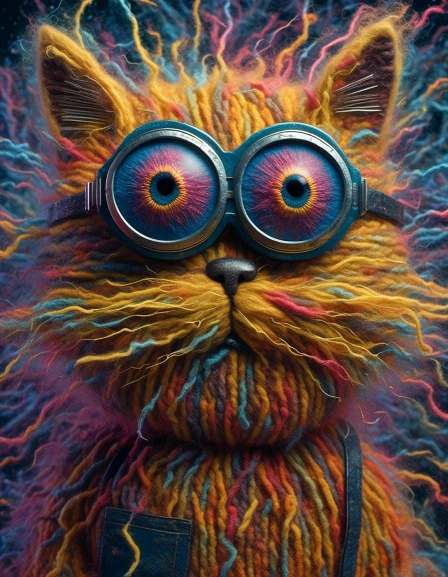 Glowing Woolen Cat Hybrid in a Liquid Background