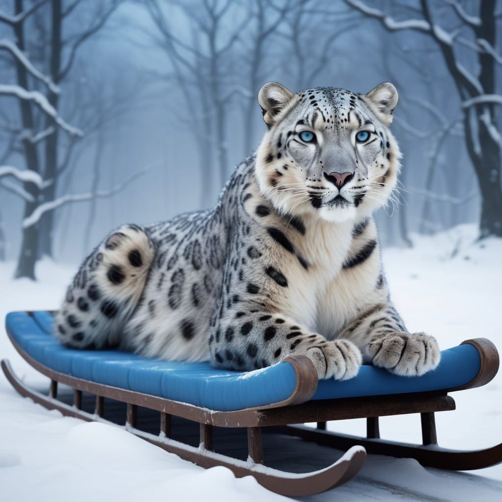 Winter Queen Sled Ride in a Blazing Snowstorm, Impressionist...