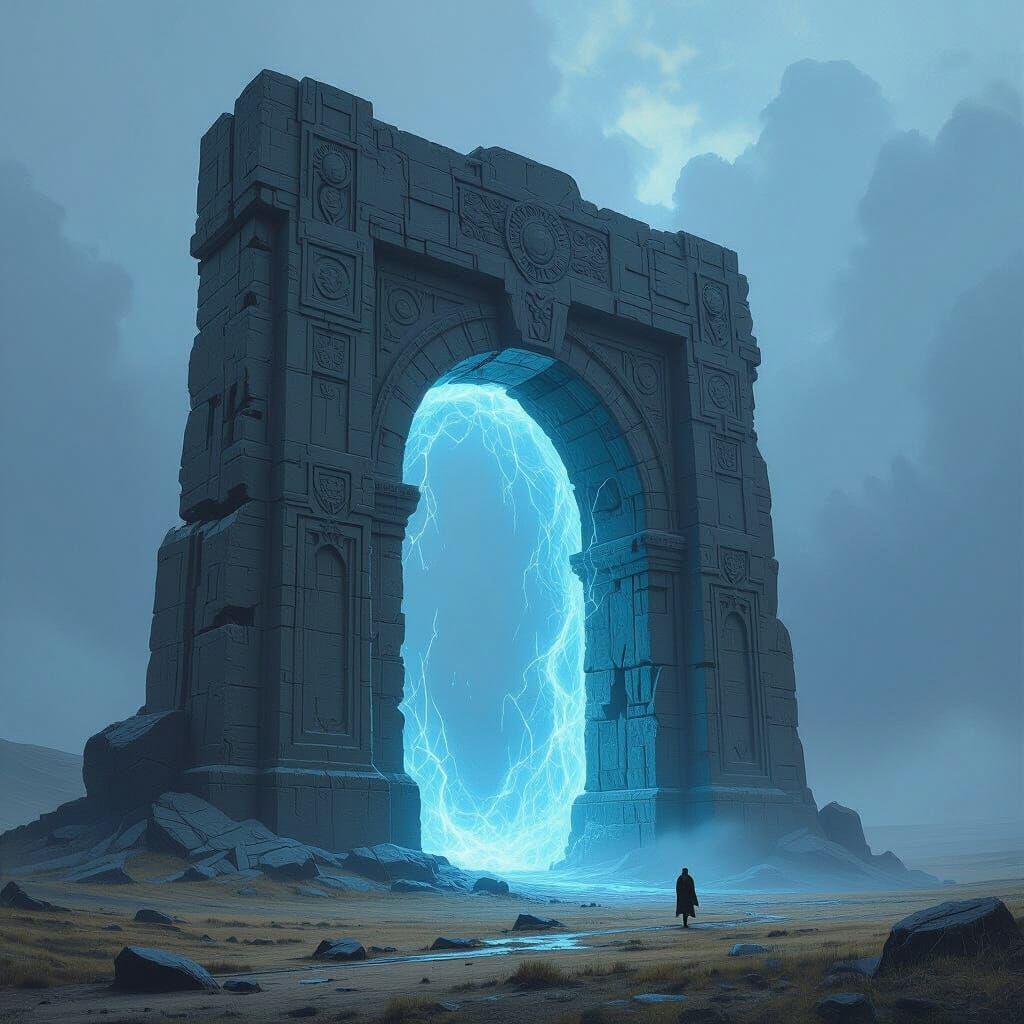 Ancient Stone Archway Crackles with Ethereal Blue Energy in ...