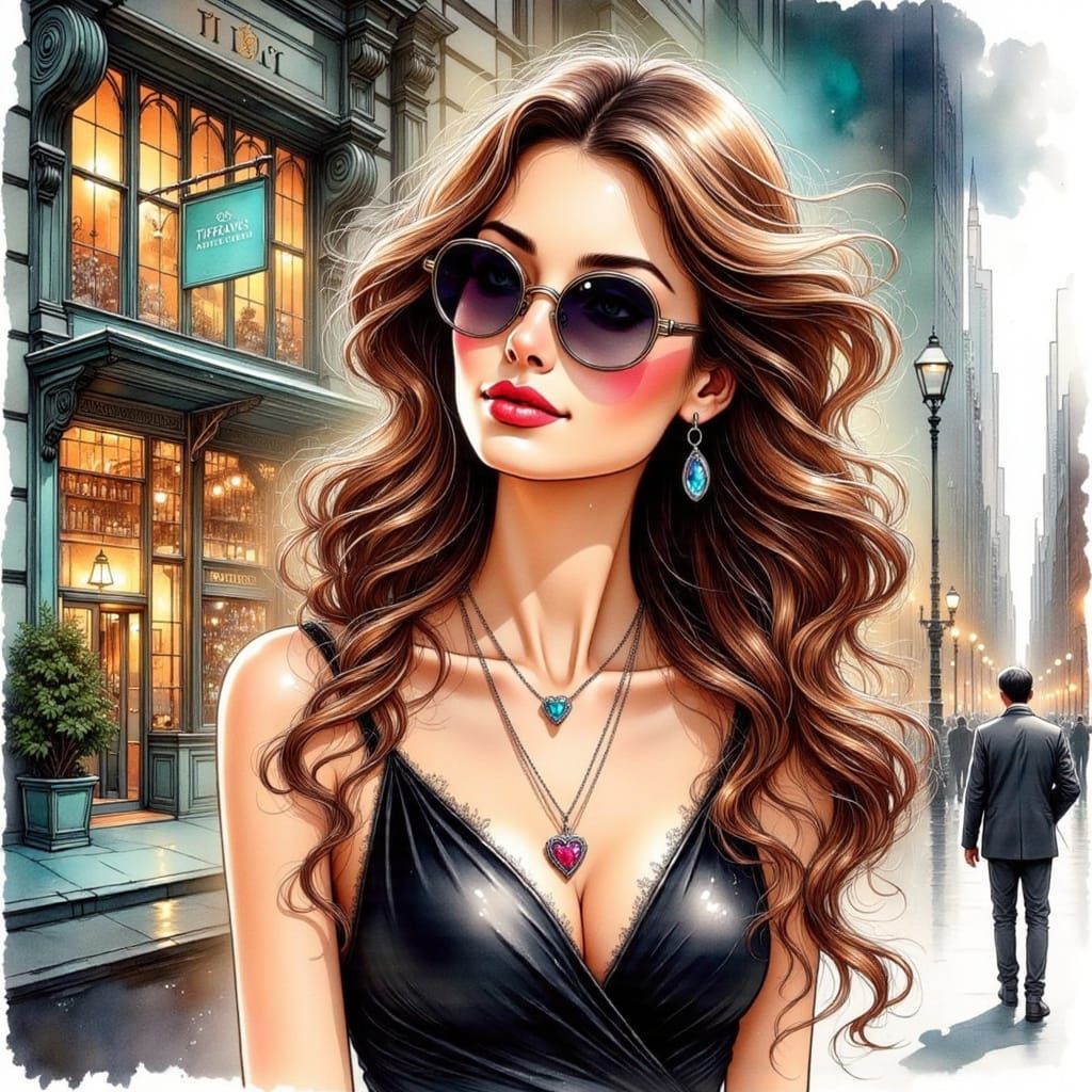 Elegant Woman in Tiffany's Inspired Art Nouveau Style