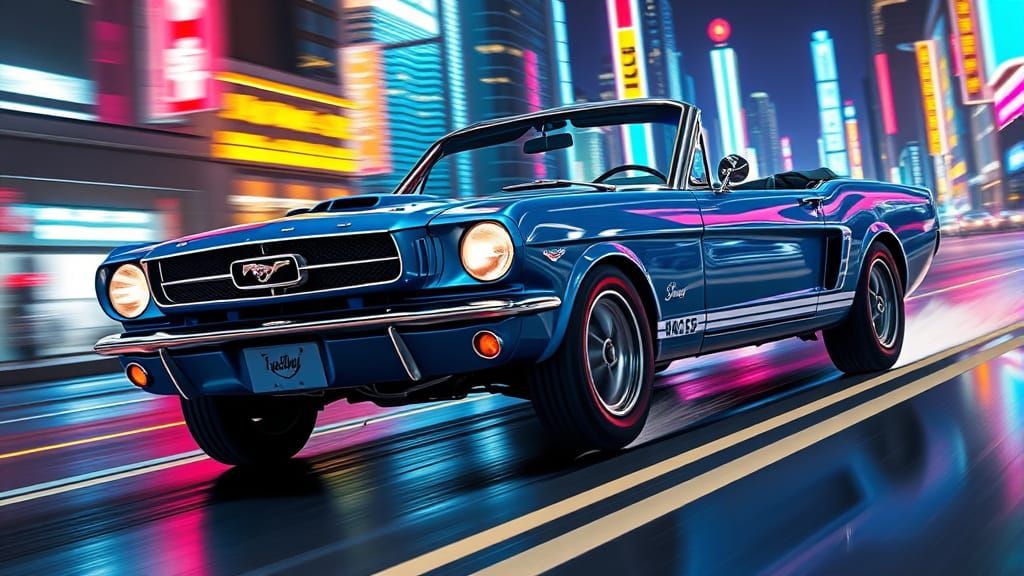 Futuristic 1966 Ford Shelby Mustang in Neon City