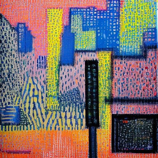 Detroit Street Corner in Pointillist Style