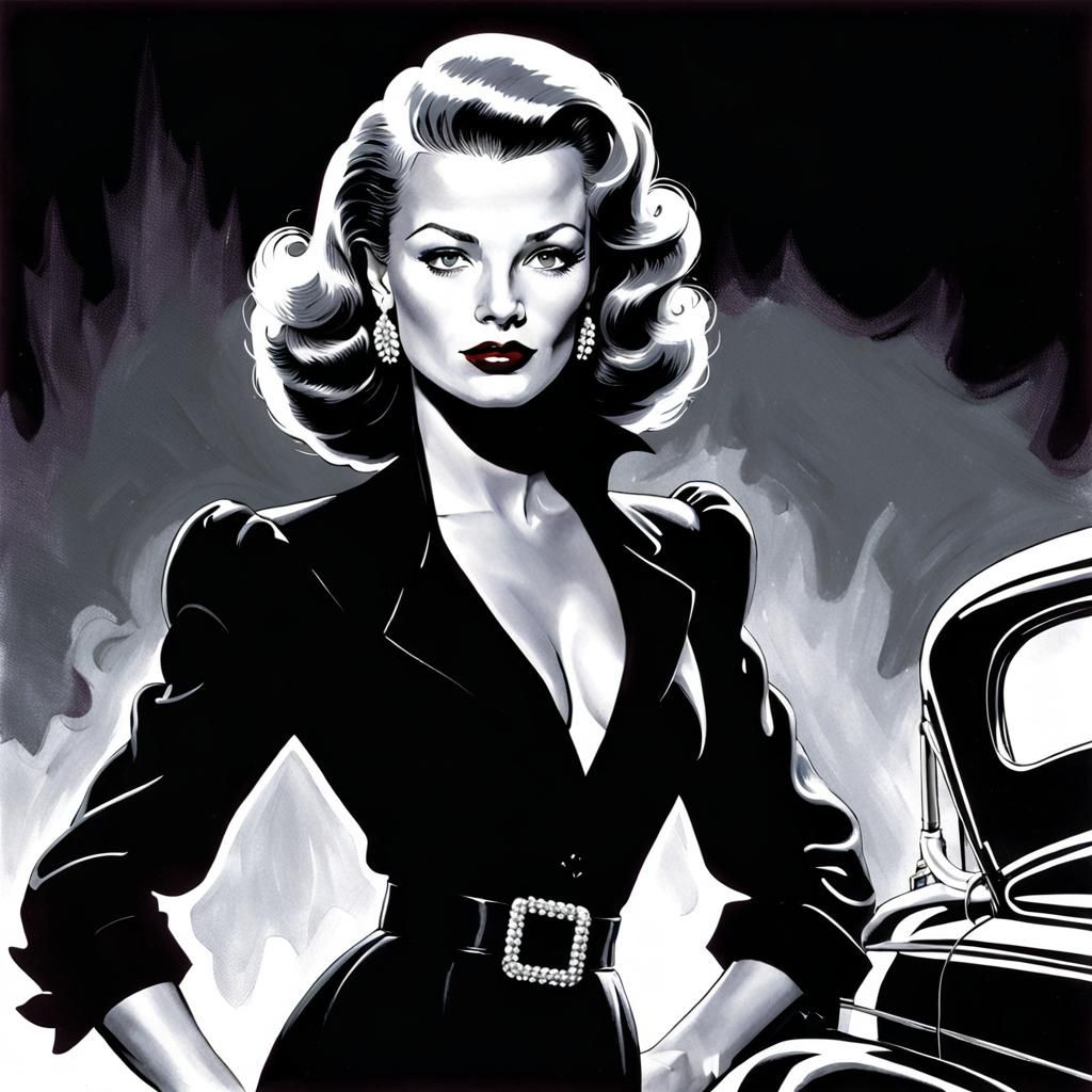Noir Femme Fatale Illustration in Comic Book Style