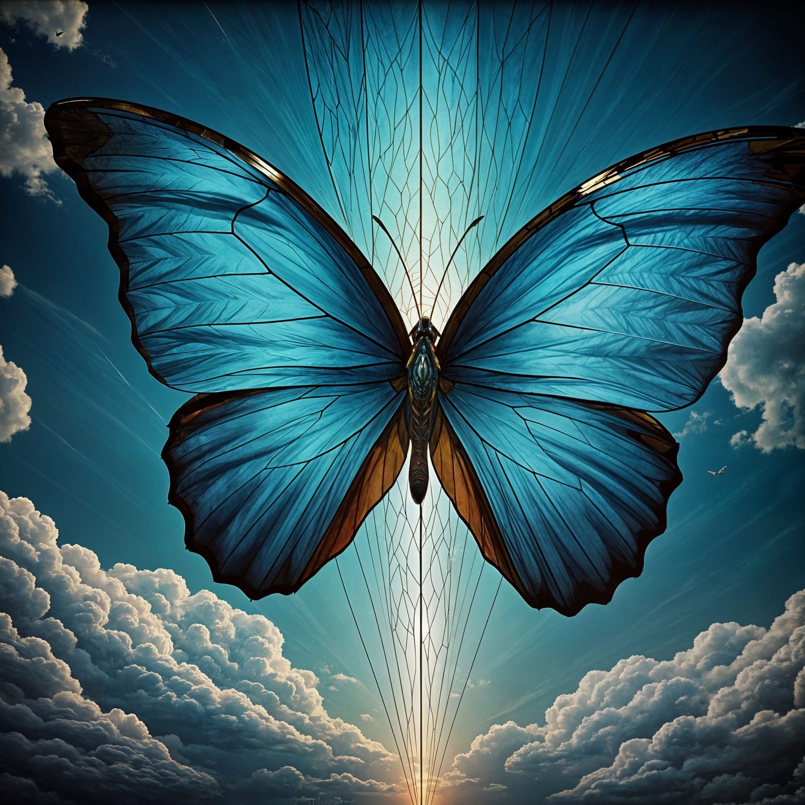 Stained Glass Butterfly Soaring Through the Sky