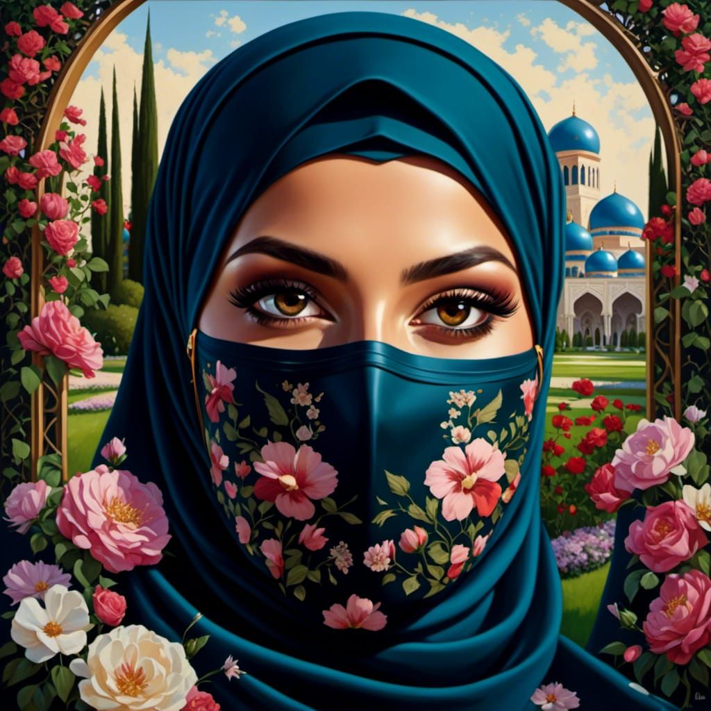Beautiful Niqabi Woman Portrait in Oil Painting Style