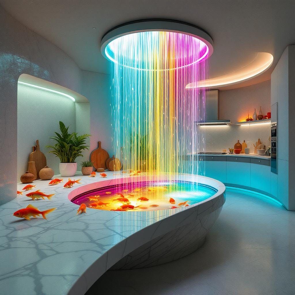 A futuristic kitchen waterfall