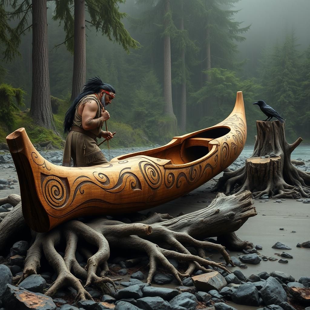 Coast Salish Master Carving Canoe in Burton-Beksiński-Picass...