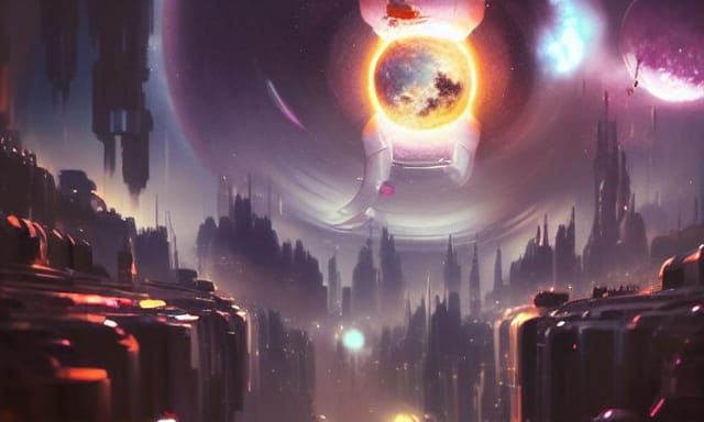 Cosmic City in Space: Detailed Digital Painting