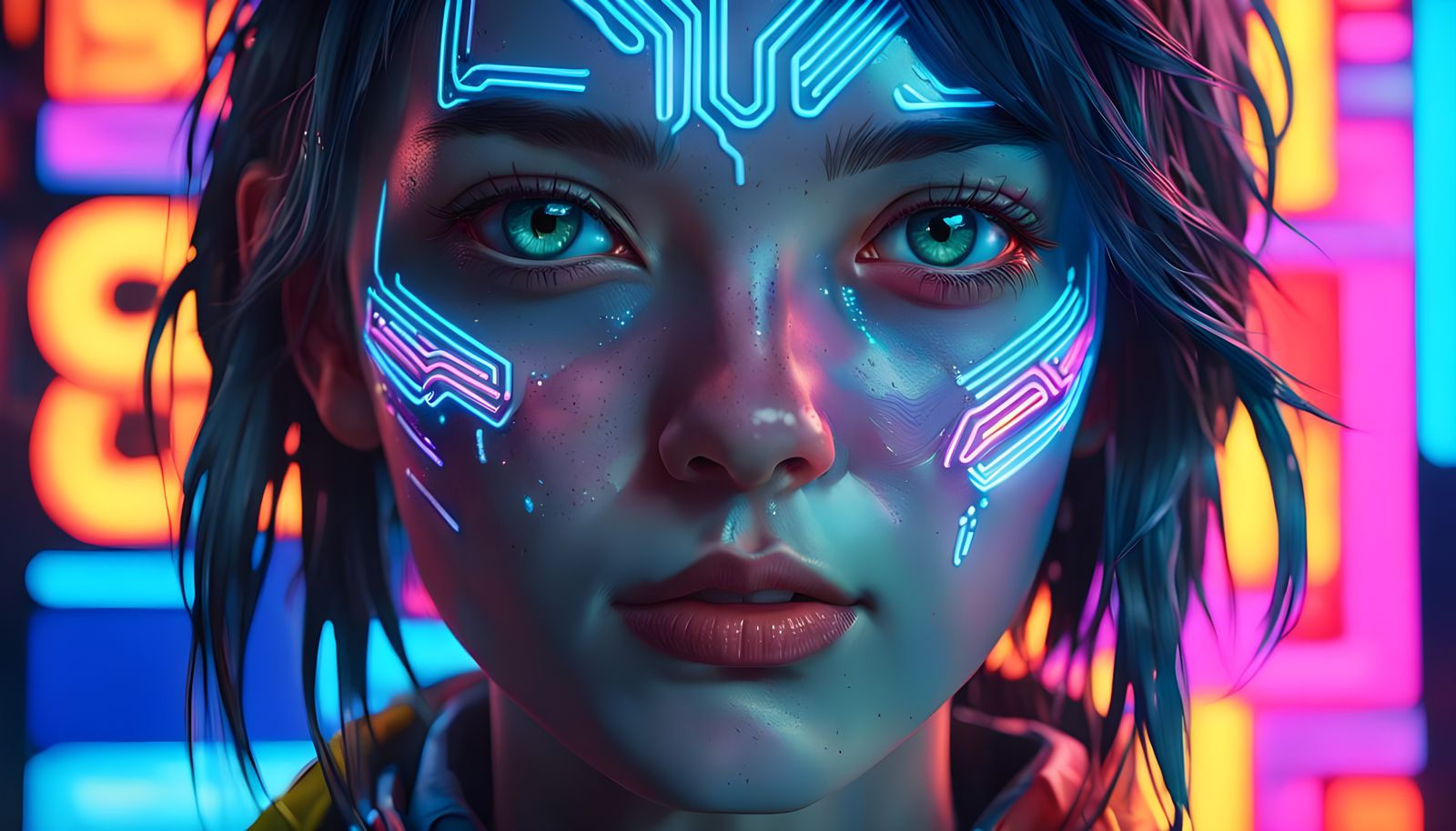 Anime Woman Portrait with Transparent Skin in Pop Art Style