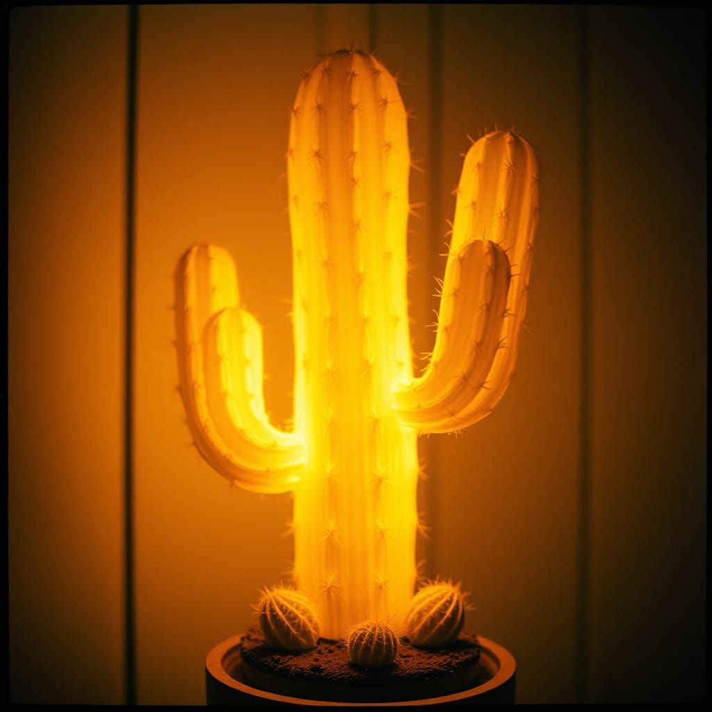 Artistic Cactus Lamp: Cinematic Film Still