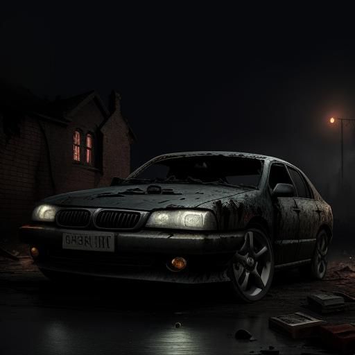 Disturbing Car Crash Scene: Sinister Digital Painting