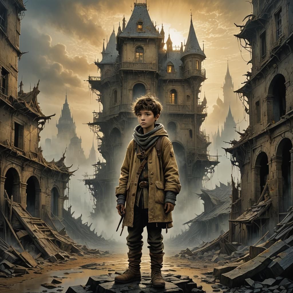 Surreal Boy in Dreamlike Misty Landscape