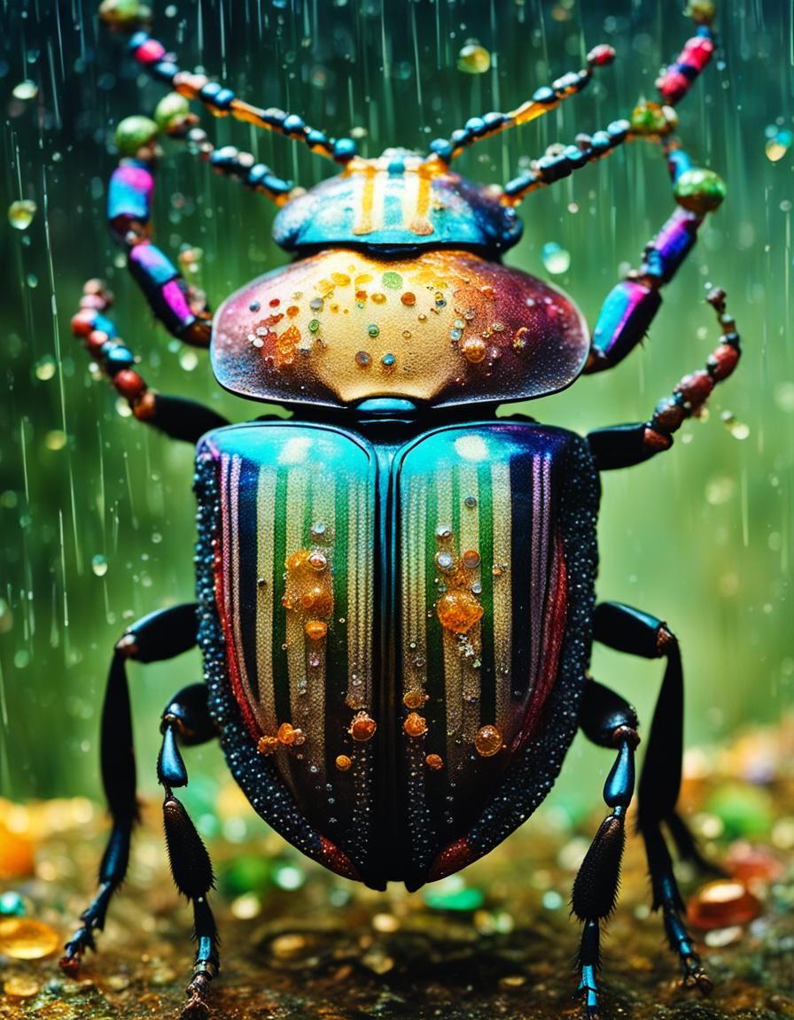 Bejeweled Galactic Oasis: Striped Alien Beetle in Daguerreot...