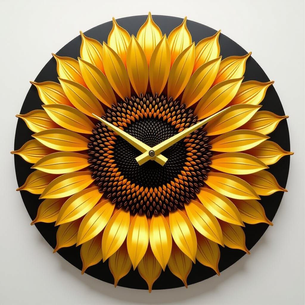 Sunflower Clock in Abstract Contemporary Style