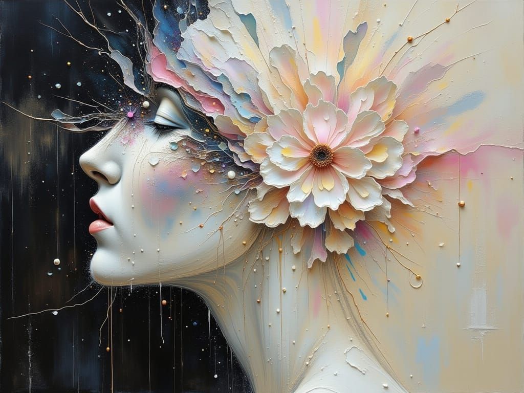 Face Emerging From Dust Bloom in Surreal Abstraction