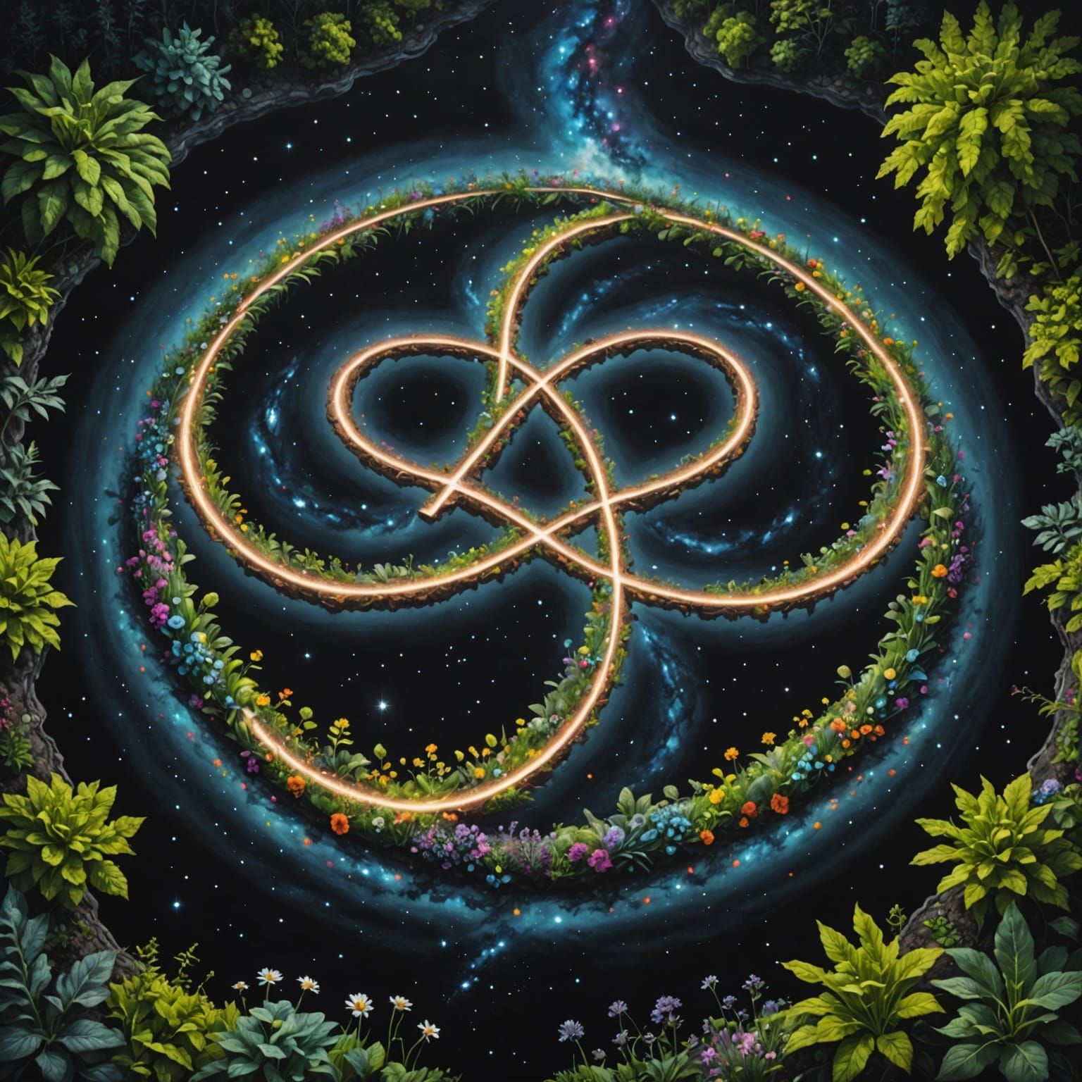 Ethereal Infinity Garden Blooms in Cosmic Charcoal