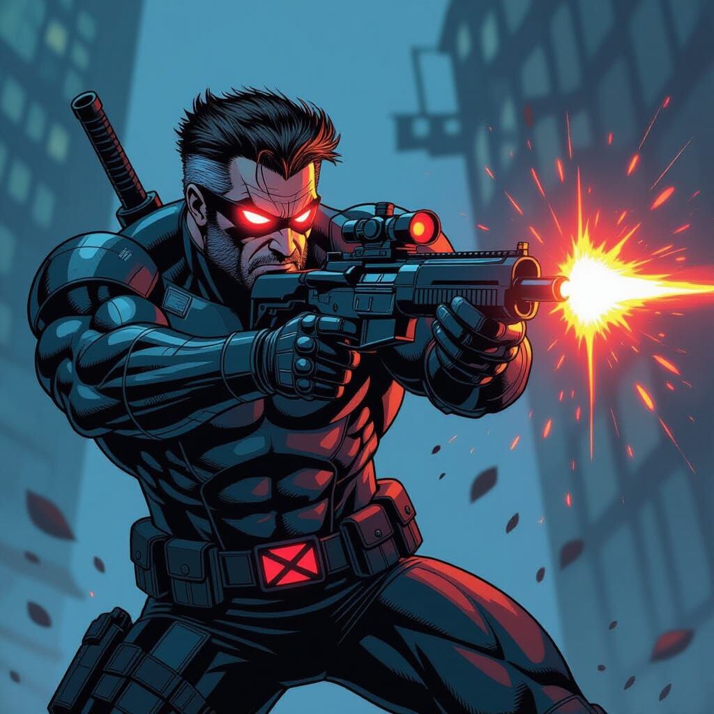 Cable Confronts Terminator in Retro Comic Style