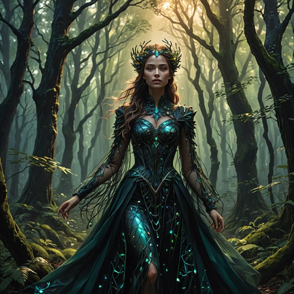 Ethereal Goddess in Dark Forest