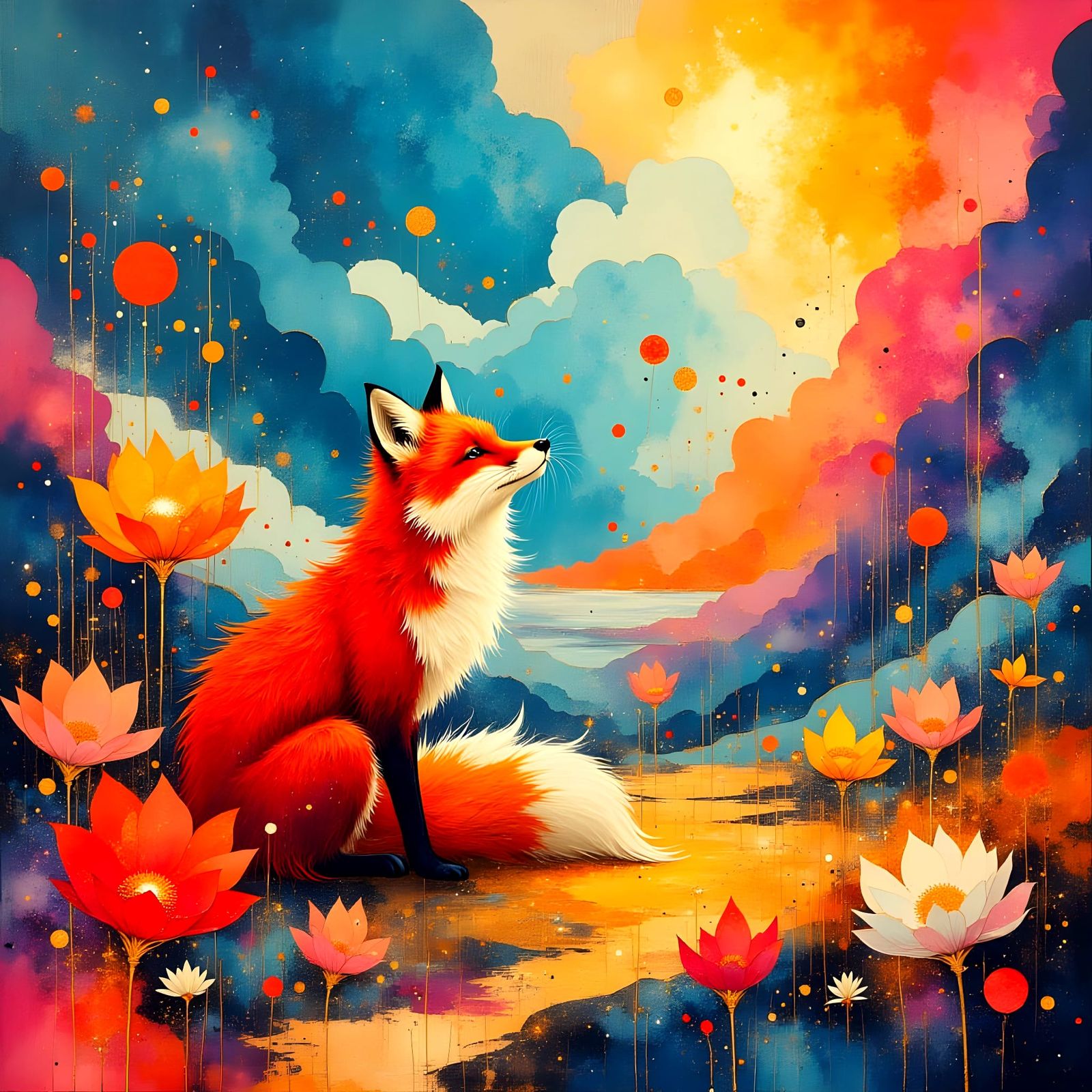 Surreal Fox in a Vibrant Dreamworld