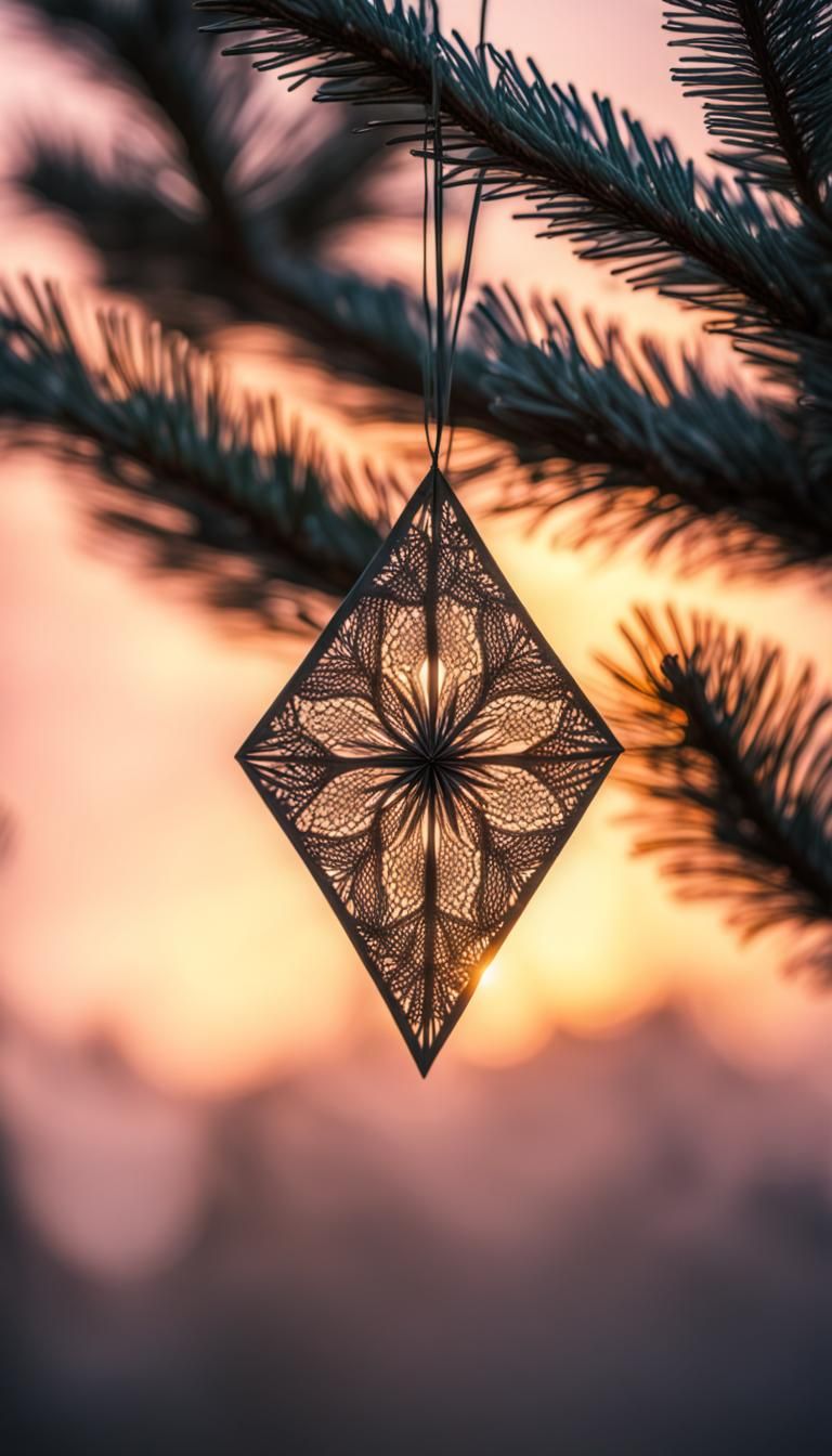 Starry Lace Ornament Hanging on Pine Tree