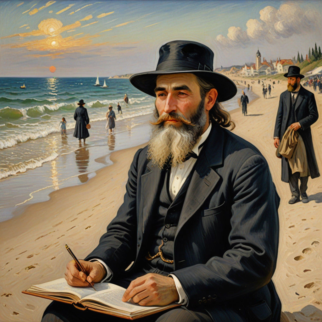 Orthodox Jew in Warm Sunlight with Beach Scene
