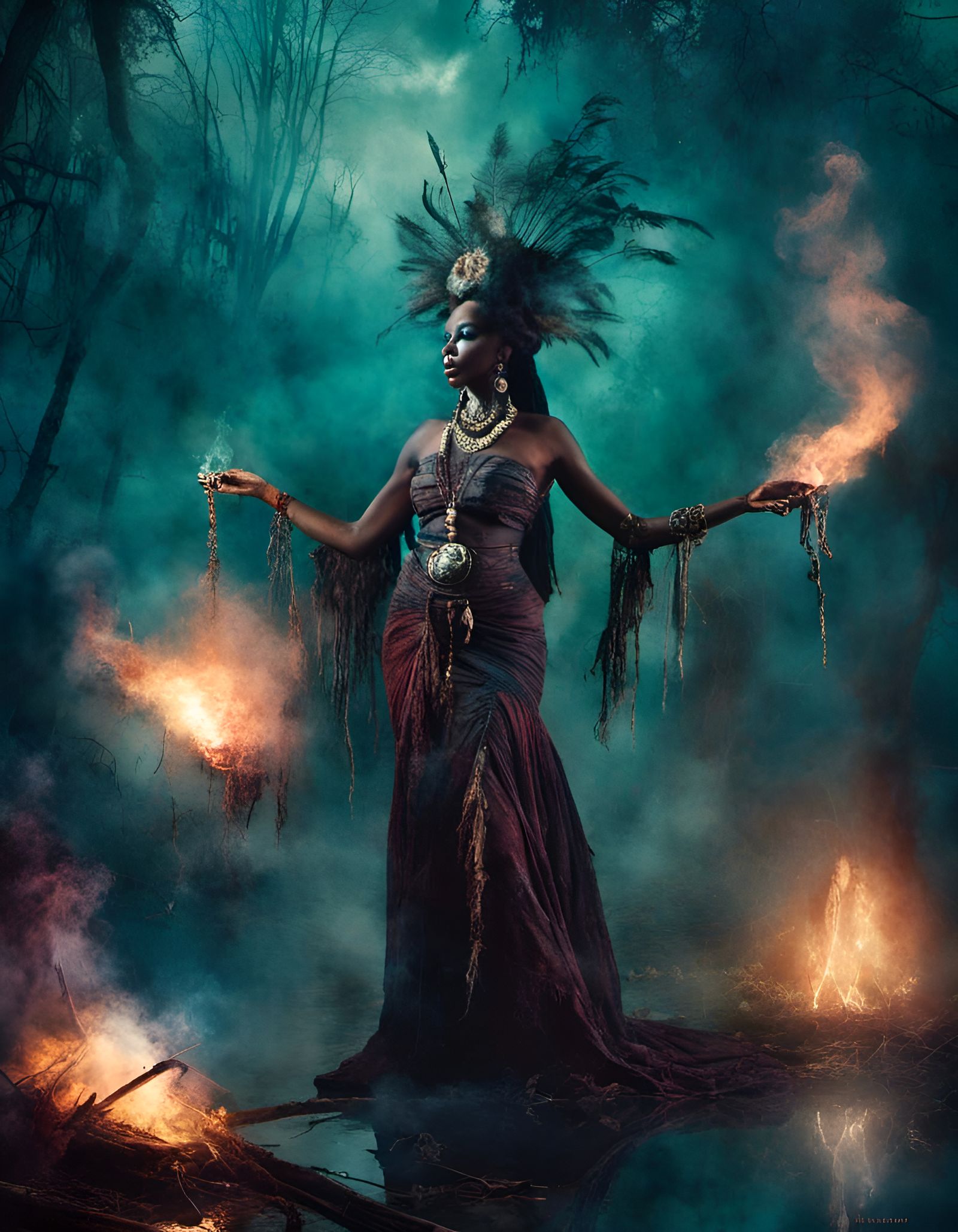 Fantasy Voodoo Priestess in a Magical Bayou