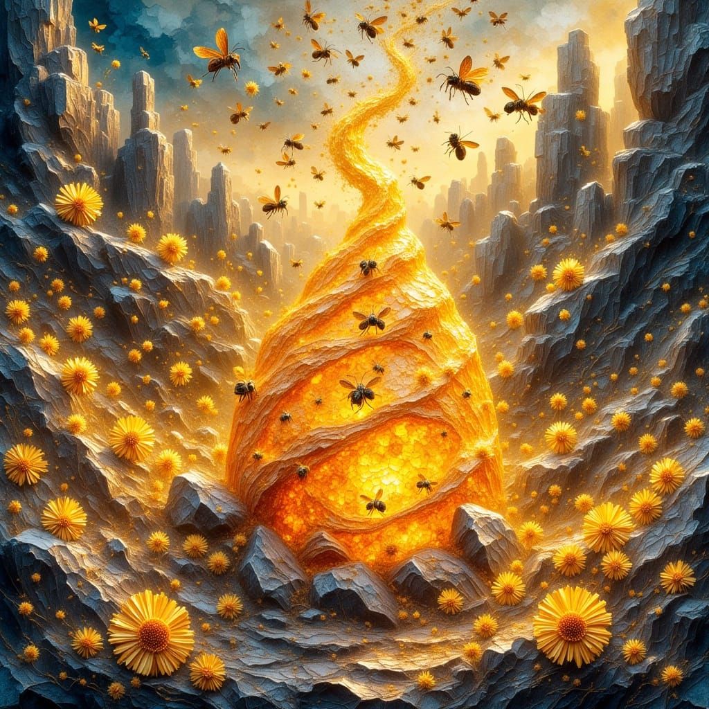 Golden Bees Converge on an Ethereal Beehive