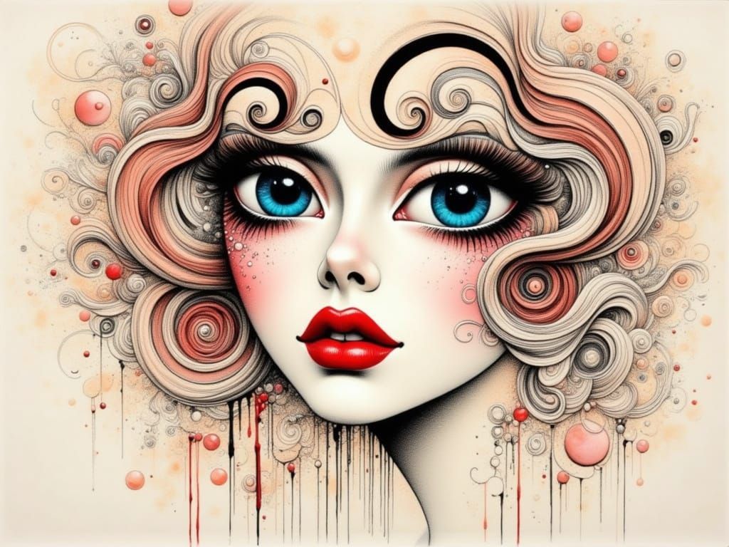 Vibrant Enamel Portrait with Swirling Pastel Patterns