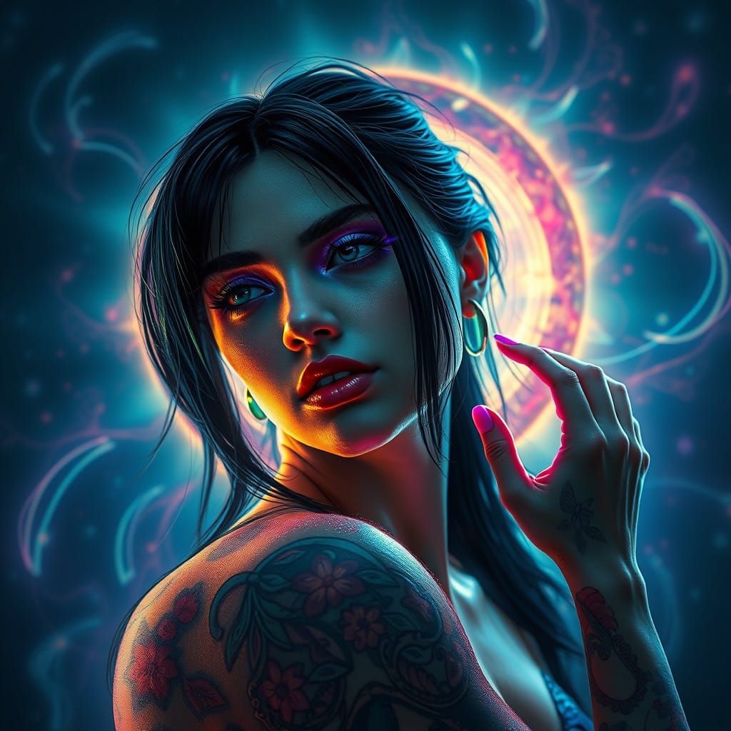 Ethereal Fantasy Woman in Holographic Aura