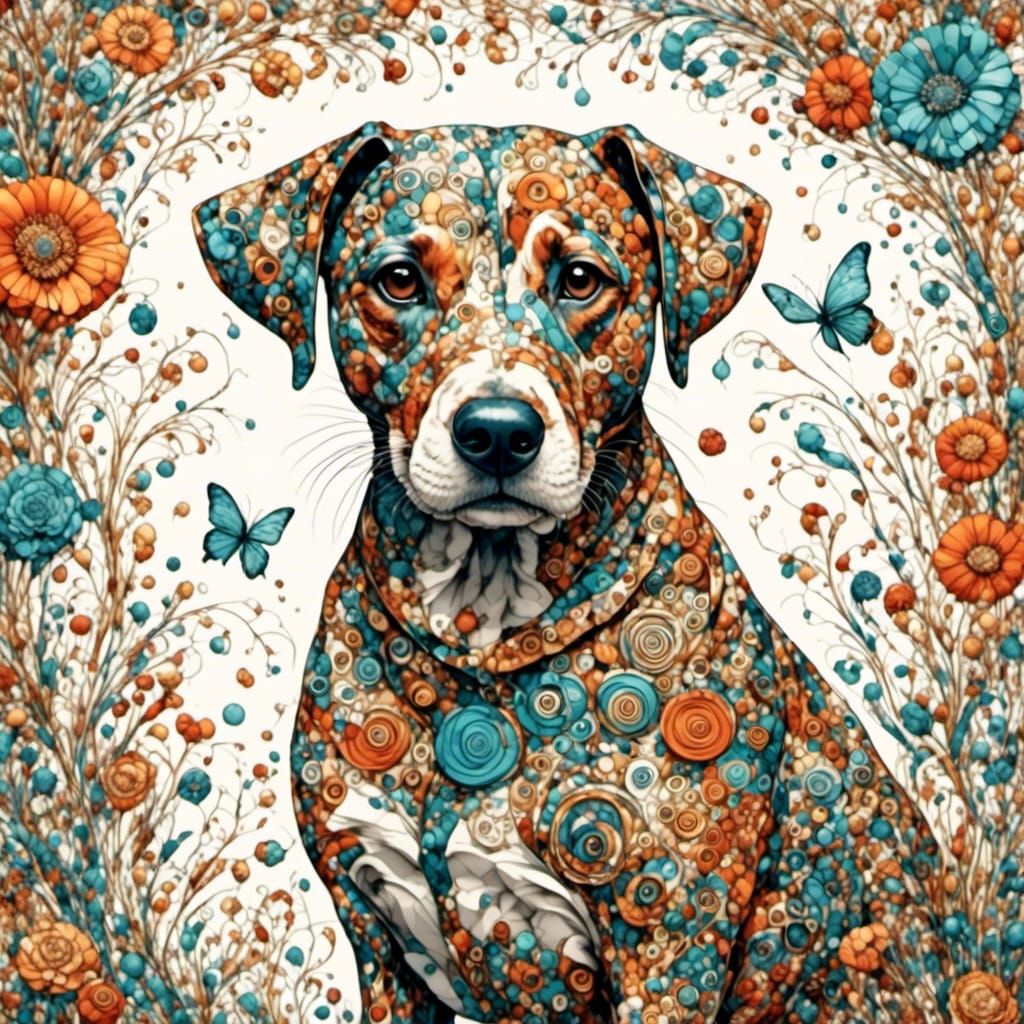 Dog Portrait with Beady Eyes and Spiked Spine