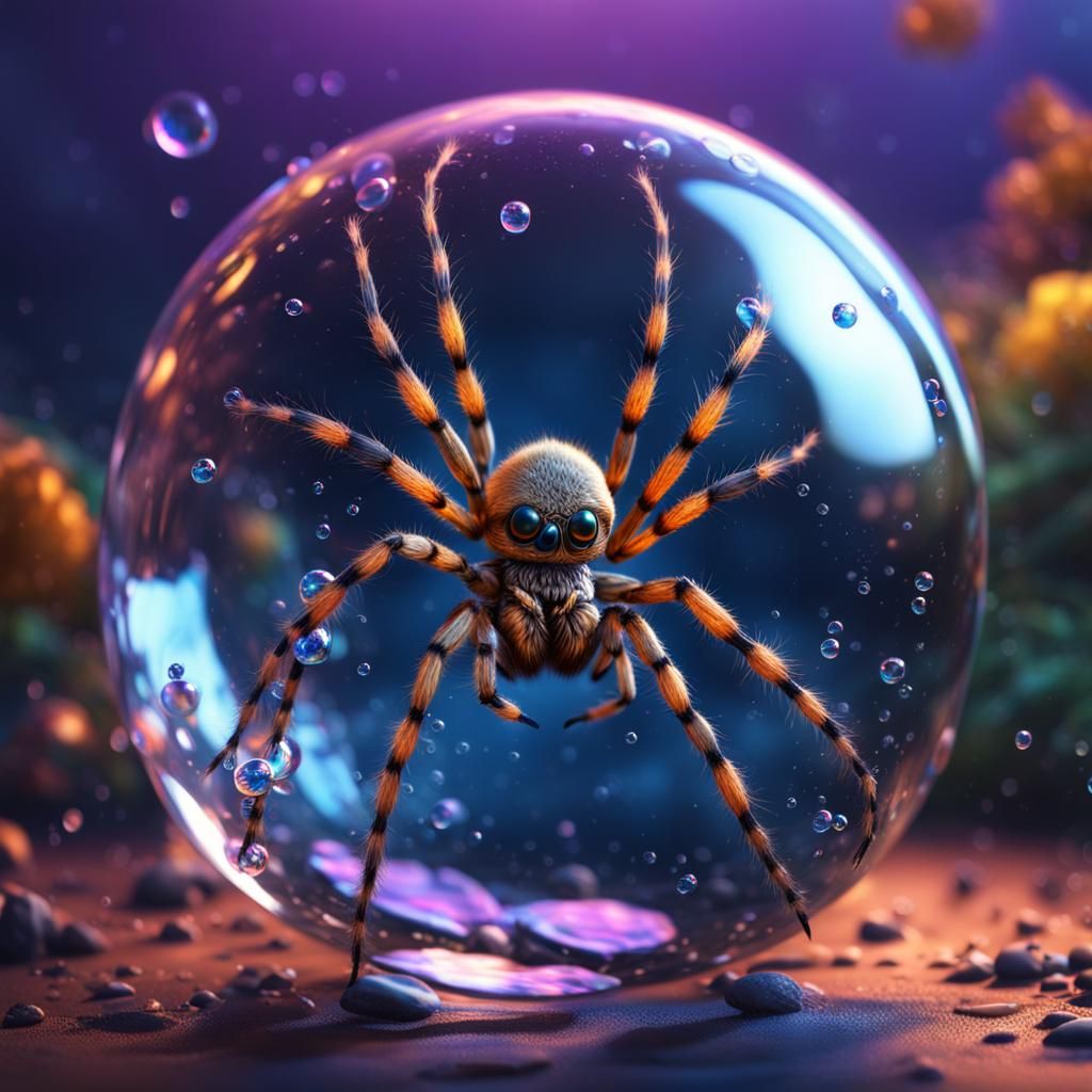Spider in Water Bubble: Detailed Fantasy Art