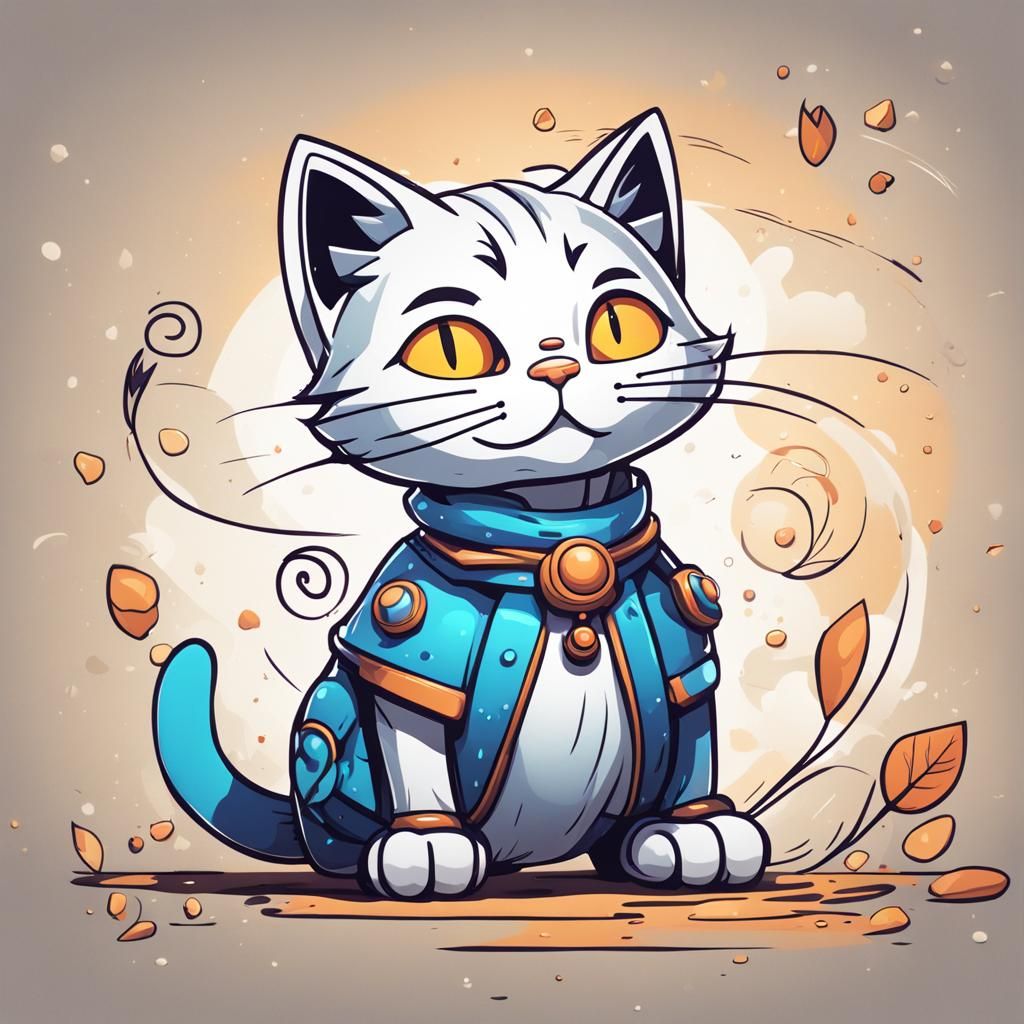 Simple Cartoon Cat in Detailed Matte Painting