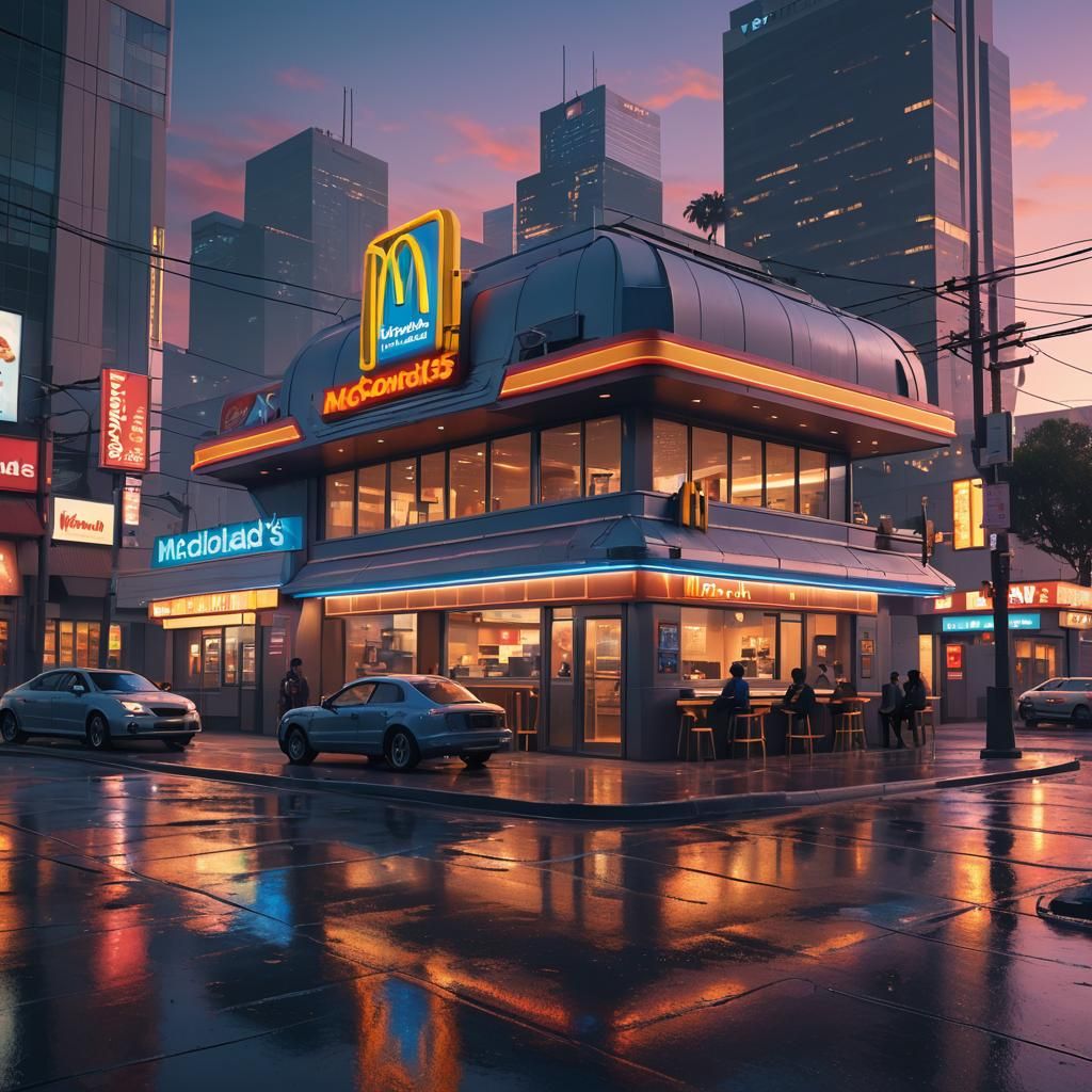 Futuristic McDonald's in Los Santos at Dusk