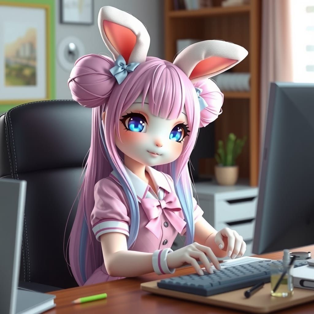Anime Bunny Girl with Pink Hair and Sapphire Eyes