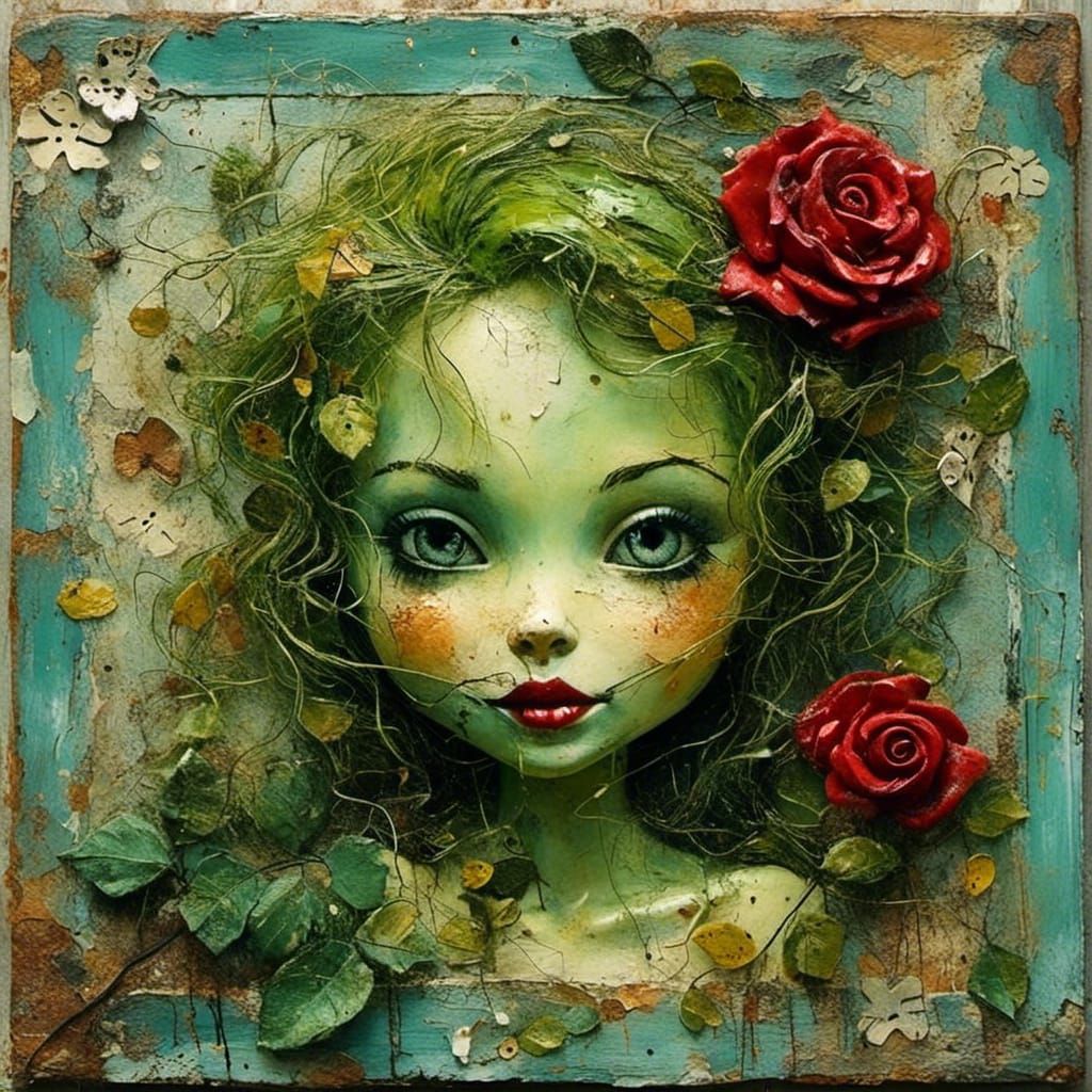 Macaroni Art: Zany Poison Ivy in Naive Style