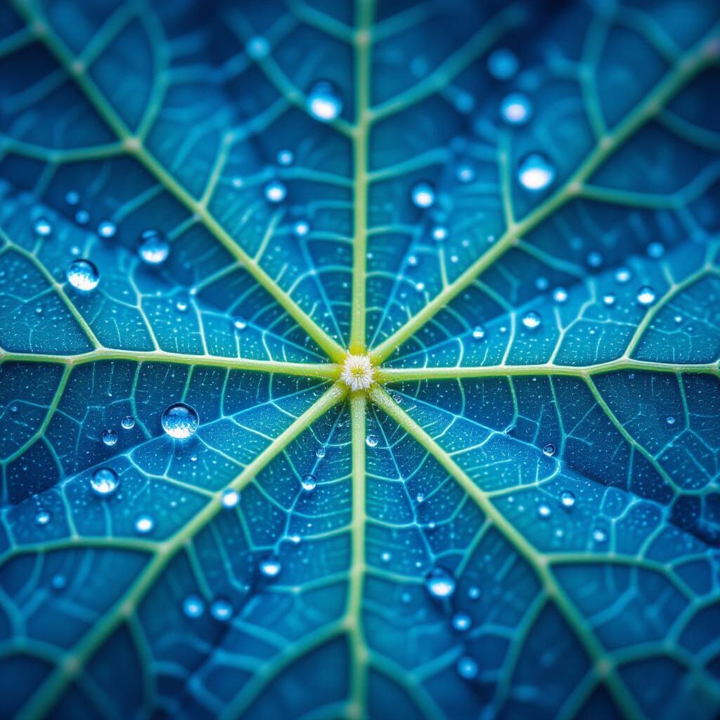 Macro Leaf Vein Network in Luminous Blue-Green
